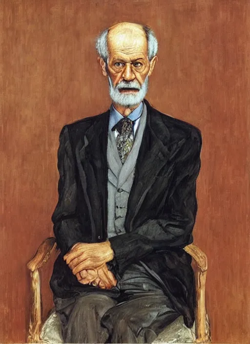 Image similar to “portrait of sigmund freud, by Lucian freud, fleshy, Freudian, visible brush strokes, in oil”