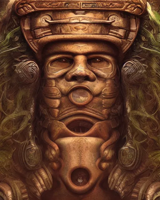 Image similar to digital painting of chac mayan god of rain, art by filipe pagliuso and justin gerard, symmetric, fantasy, highly detailed, realistic, intricate, portrait, sharp focus, tarot card