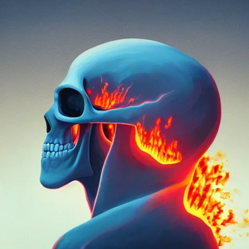 Image similar to A stunning profile of a symmetrical skull on fire by Simon Stalenhag, Trending on Artstation, 8K