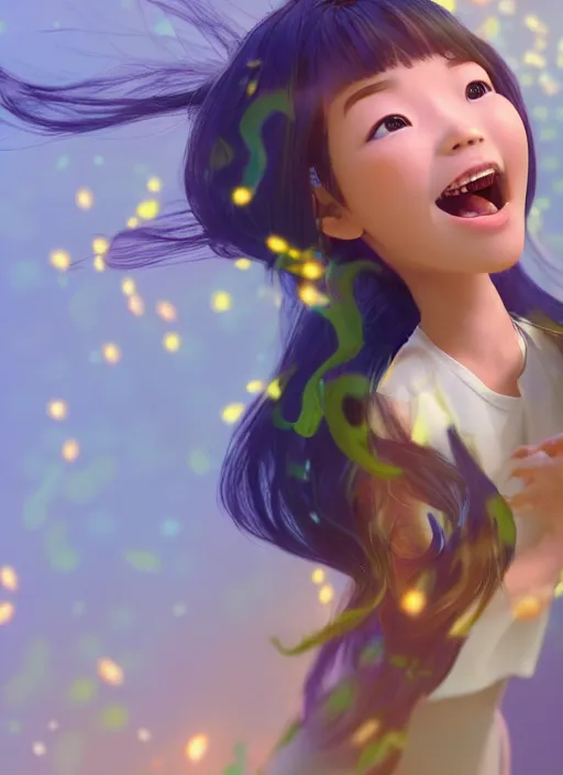 Image similar to a cute asian girl singing, flowing hair in the style of pixar animation, mid-shot, award winning, hyper detailed, studio lighting, artstation, octane renderer, unreal engine