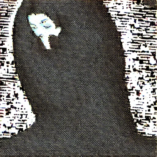 Image similar to vhs static overlay of marian apparition, vhs, 1 9 9 0, highly realistic, highly detailed, vhs noise static, black and white, vhs glitch