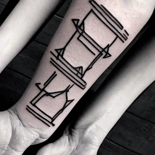 Image similar to handpoke tattoo of a simplistic black and white geometric shape, stick poke, lineart