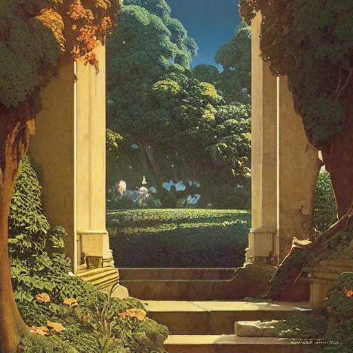 Image similar to a portal to another world. detailed. rule of thirds. intricate. sharp focus. wide angle. painting by maxfield parrish. wlop. greg rutkowski.