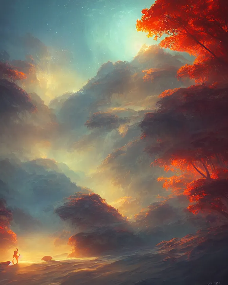 Image similar to Cognitive Transcendence, intricate, elegant, fantasy, highly detailed, digital painting, concept art, sharp focus, illustration, beautiful volumetric lighting, epic light, artstation, magic hour lighting, colorful, art by Sylvain Sarrailh