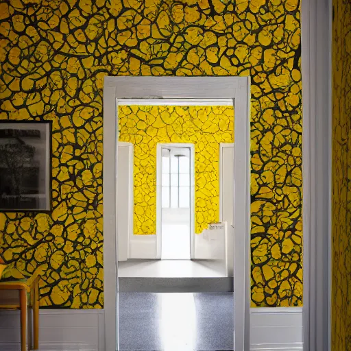 Image similar to corridors that go on forever, yellow wallpaper