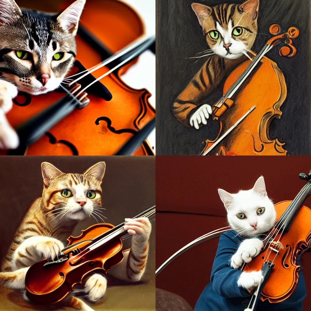 Prompt: a cat playing a violin
