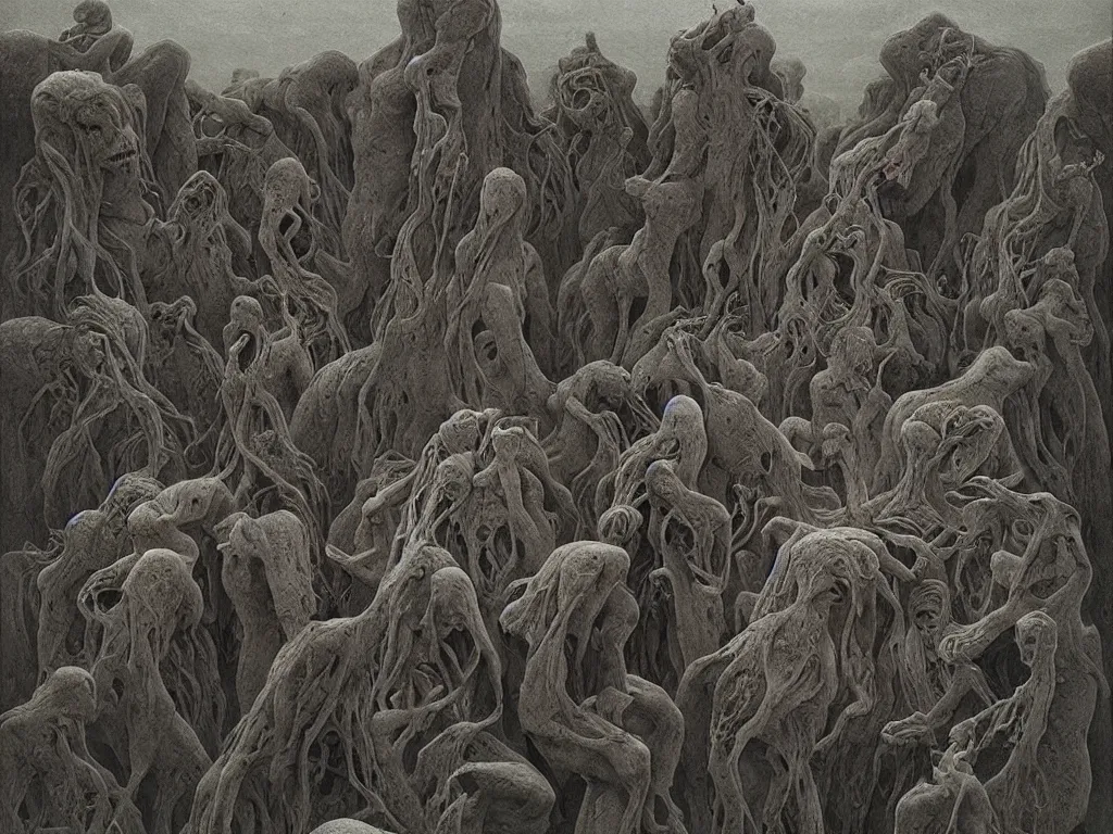 Image similar to ordering coffee at the neighborhood starbucks, from the terrifying and incomprehensible beyond, body horror, leo and diane dillon, zdzisław beksinski and ansel adams