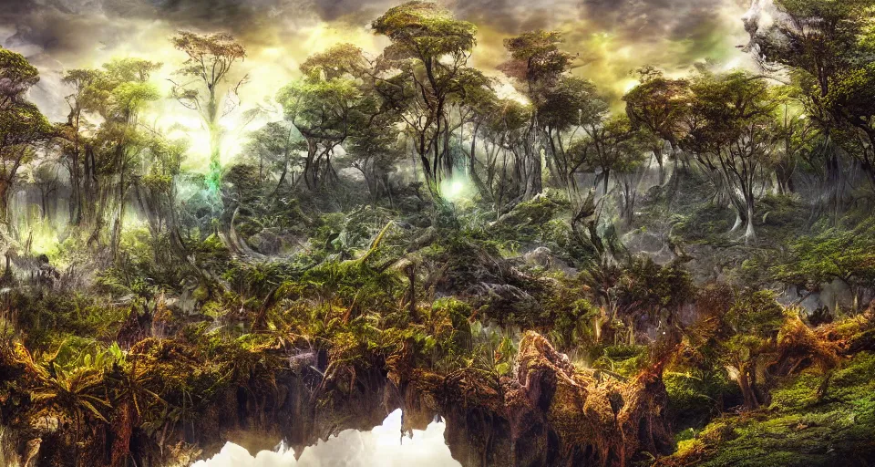 Image similar to digitalblasphemy digital blasphemy wallpaper render of an alien forest strange exotic planet bizarre plants imaginative dreamworld expansive landscape