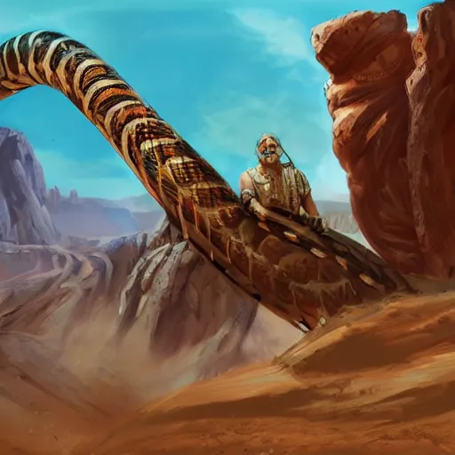 Prompt: giant cobra, desert, fantasy, d & d, concept art, artstation, photorealistic, art by greg rutkowsky