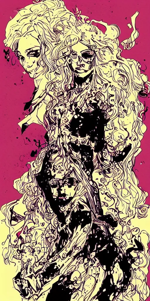 Prompt: “ a woman with golden hair, beautiful, art by paul pope ”