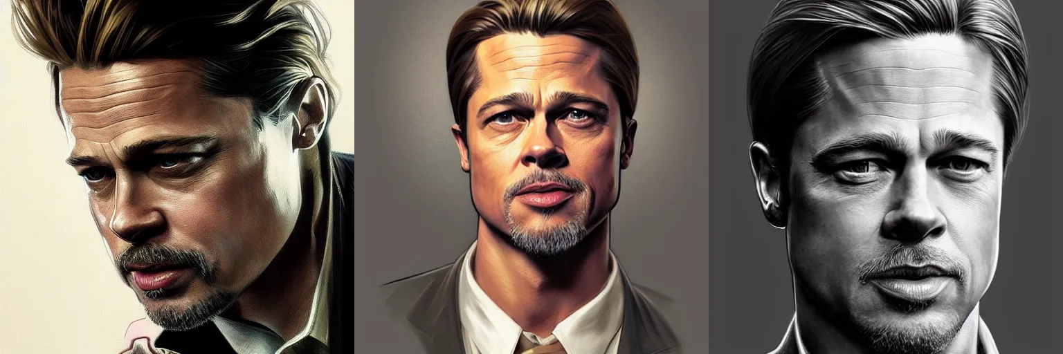 Prompt: portrait of Brad Pitt as a detective, highly detailed, digital painting, artstation, concept art, sharp focus, illustration, art by artgerm and greg rutkowski and alphonse mucha