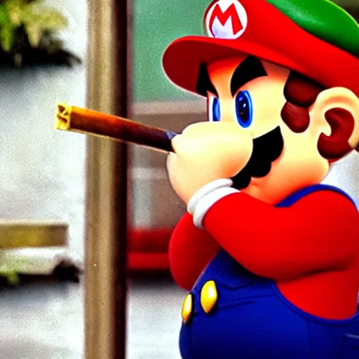 Image similar to Mario smoking in a french new wave Godard film aesthetic