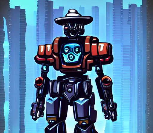 Image similar to cyberpunk cowboy mech, digital art