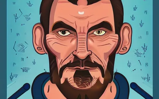 Image similar to Tom Weilguny, a ruggedly handsome Austrian man in a space ranger unform. He has a light stubble, left ear larger than the right, short mohawk, blue eyes, scar under his lower lip. He's stading in front of a night sky, surrounded by several large moths, intricate, highly detailed, smooth, artstation, digital illustration by Ruan Jia and Mandy Jurgens and Artgerm and Wayne Barlowe and Greg Rutkowski and Zdislav Beksinski