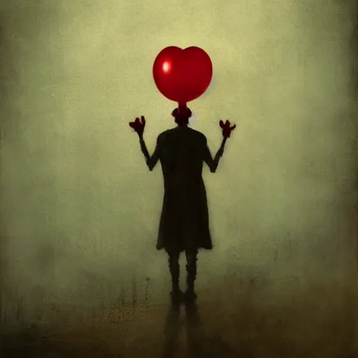 Image similar to grunge painting of creepy pasta with a wide smile and a red balloon by chris leib, loony toons style, pennywise style, corpse bride style, horror theme, detailed, elegant, intricate, Atmospheric phenomenon, artistic photography, conceptual, volumetric light