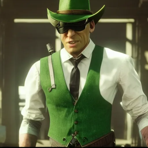 Prompt: Film still of The Riddler, from Red Dead Redemption 2 (2018 video game)