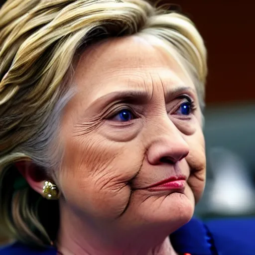 Image similar to hillary clinton with tears on her cheek in parliament 4 k realistic phote