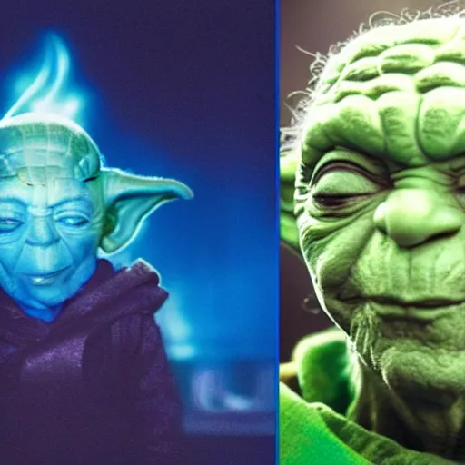 Image similar to photo of hybrid of dr manhattan and yoda