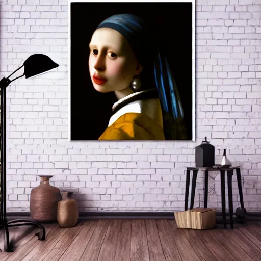Prompt: behind the scenes of girl with a pearl ear ring by vermeer cinematic lighting, detailed face, headshot and body shot, taken in the 1600s, very very very very detailed face, beautiful nostalgic quality, lighting and canvas visible in the background
