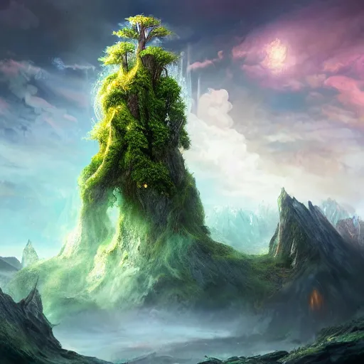 Image similar to world tree falls onto a lone dwarf, fantasy, epic, colossal, digital art, 8 k