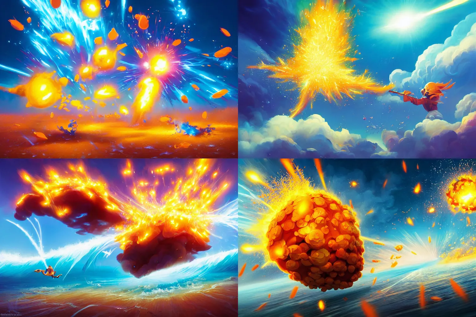 Prompt: thousand sunny explosion, fast shutter speed, high speed, VFX particle simulation, action photo, 1/1000 sec shutter by RHADS