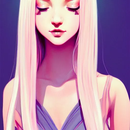 Image similar to adult female in summer dress art, pastel light pink very long hair, muted colors, matte print, pastel colors, ornate, digital art, digital painting, fan art, elegant, artstation, head is centered, by Ilya Kuvshinov