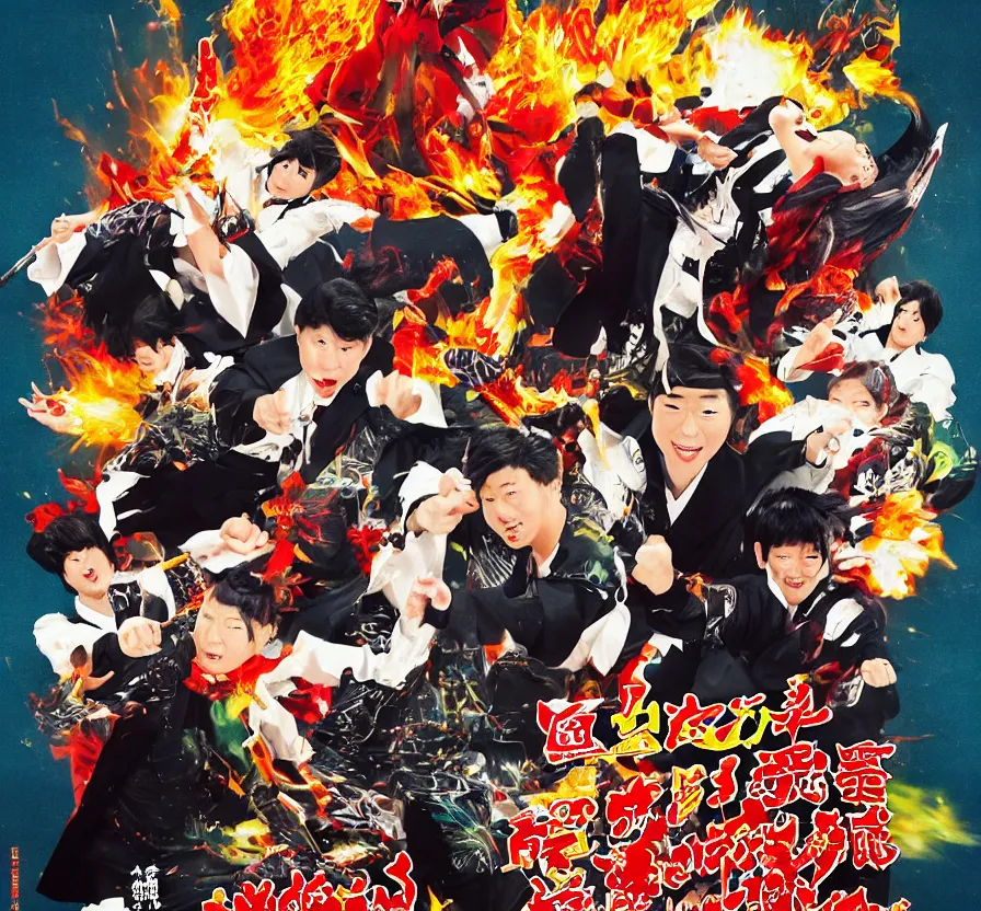 Prompt: genshin impact, film poster, explosion, qiqi