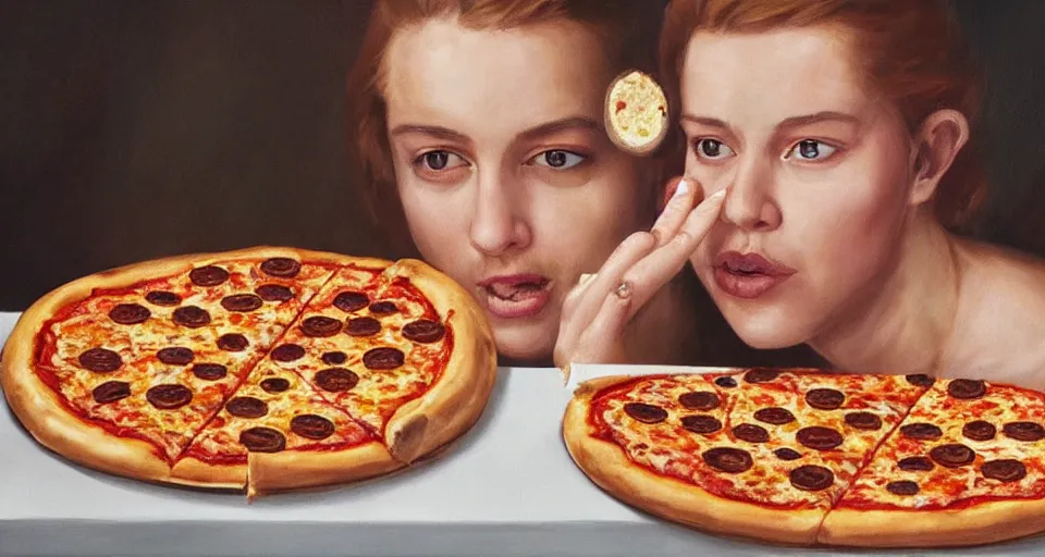 Prompt: the queen eating a pizza, 4k, photorealistic, hyper detailed