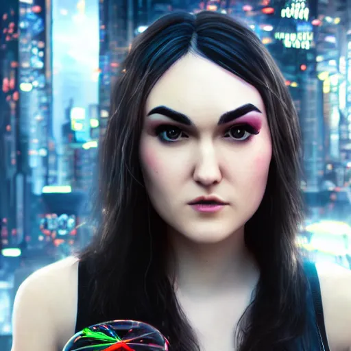 Image similar to sasha grey portrait, cyberpunk 2 0 7 7, cyberpunk judy alvarez, photorealistic, ultra detailed, neon, octane, bokeh, cinematic lighting, cyber, cyberpunk city, studio quality, feature, scars, cyberface, 8 k