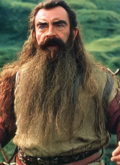 Image similar to film still of tom selleck as gimli in lord of the rings, 4 k