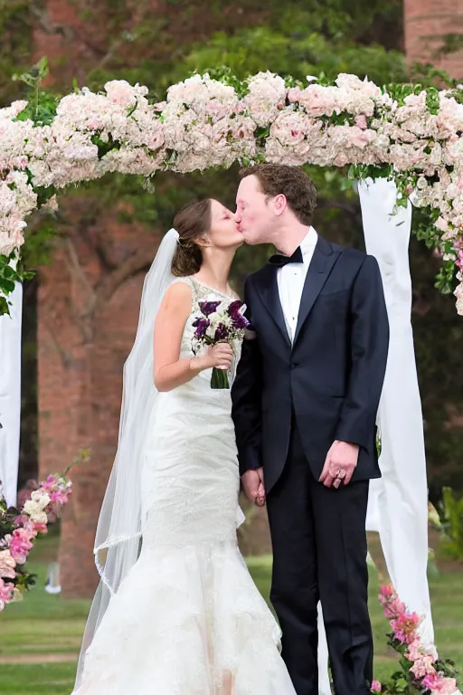 Image similar to beautiful wedding photography of mark zuckerburg getting married to elon musk, kissing, professional photo