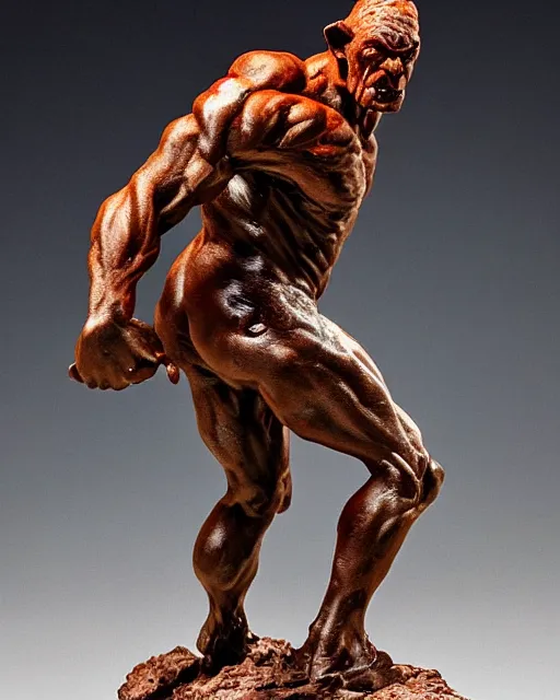 Image similar to a full figure rubber sculpture of running Orc, by Frank Frazetta and Michelangelo, dramatic lighting, rough texture, wide angle lens