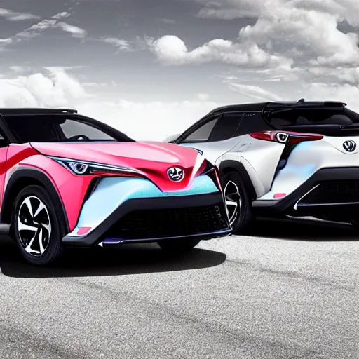 Image similar to toyota chr on a road, hyperrealistic render, new model