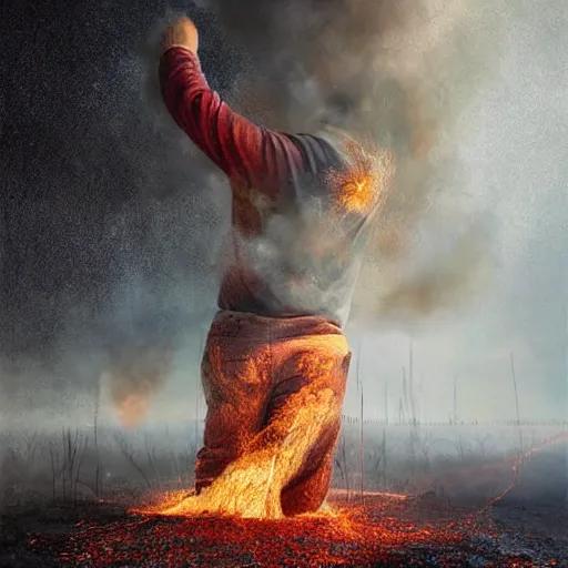 Prompt: extremely realistic fibrous elemental figures infused with exploding fire crystals Painting by Erik Johansson