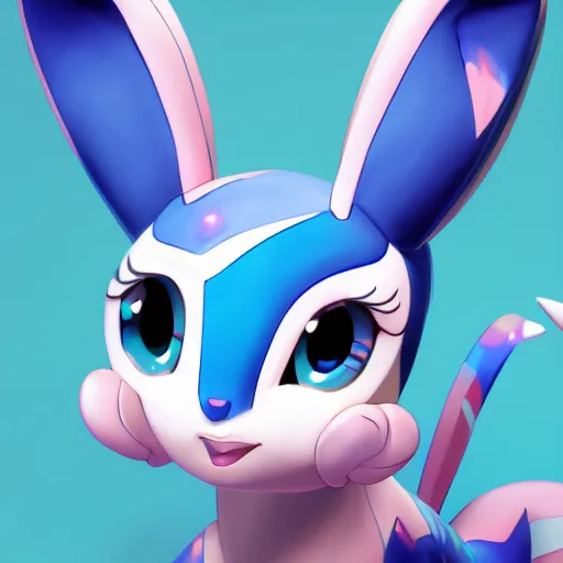 Prompt: aesthetic portrait of a shiny blue sylveon, hyperrealistic, super cute, character design, artstation, 4 k, ultra detailed digital art