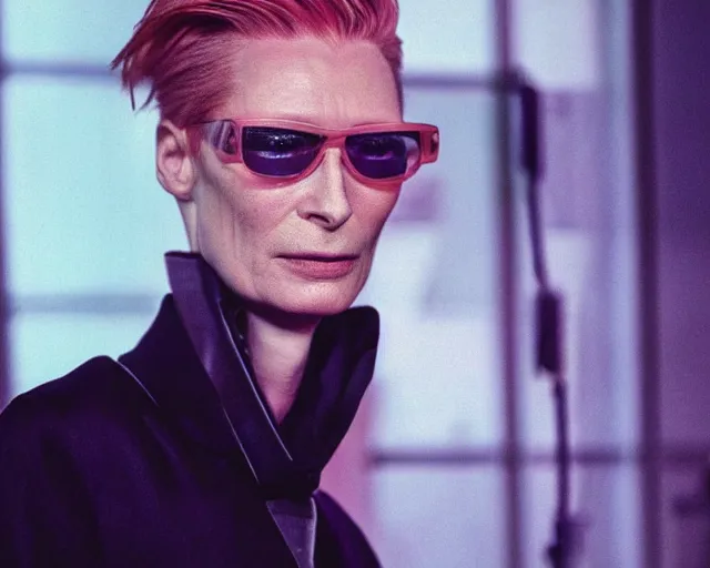 Prompt: Tilda Swinton as a techno DJ in Hideo Kojima's Snatcher