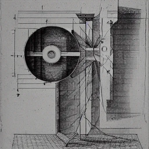 Image similar to technical drawing of a time machine from Leonardo da Vinci