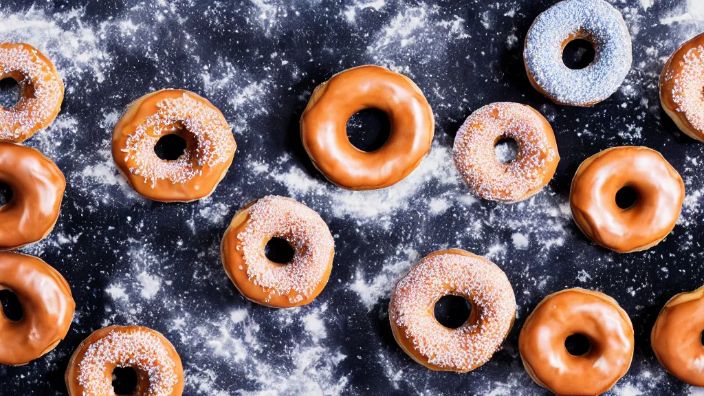 Prompt: donuts on the moon, sunlight, f - stop, high quality photography,