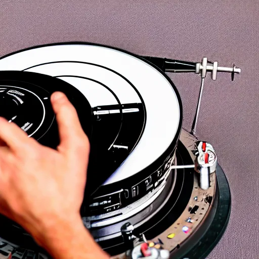 Image similar to devil dj with hand on record spinning