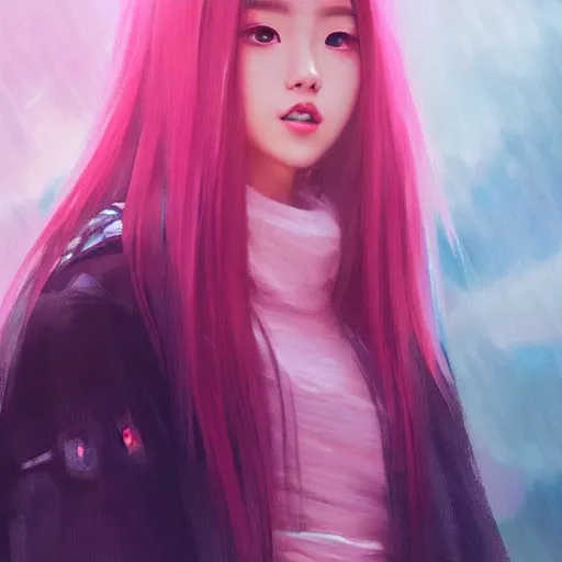 Prompt: “ a portrait of jisoo from blackpink, rainy background, pink bright art masterpiece artstation. 8 k, sharp high quality artwork in style of jose daniel cabrera pena and greg rutkowski, concept art by tooth wu, hearthstone card game artwork. ”