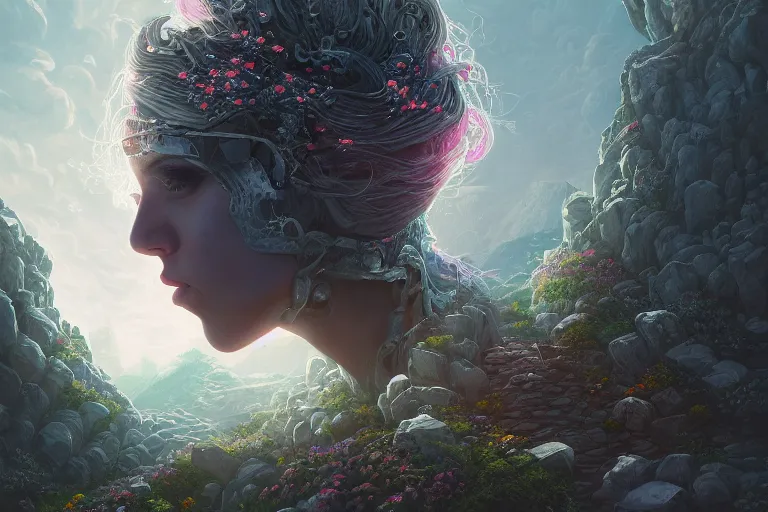 Prompt: portrait isometric drawing, Ghost of Kiev, rocky and blossoming path to heaven, female, intricate, epic lighting, cinematic composition, hyper realistic, 8k resolution, unreal engine 5, by Artgerm, tooth wu, dan mumford, beeple, wlop, rossdraws, James Jean, Andrei Riabovitchev, Marc Simonetti, yoshitaka Amano, Artstation