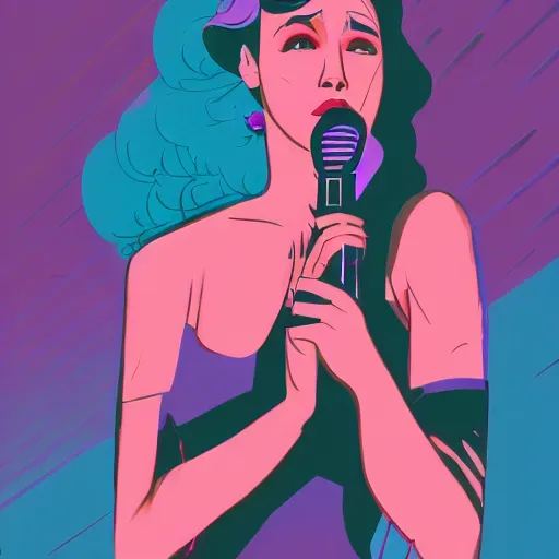 Prompt: a colorful comic noir illustration of a sad gal gadot singing the blues new orleans by sachin teng, dark vibes, pastel lighting, cinematic, depth of field, 8 k, high contrast