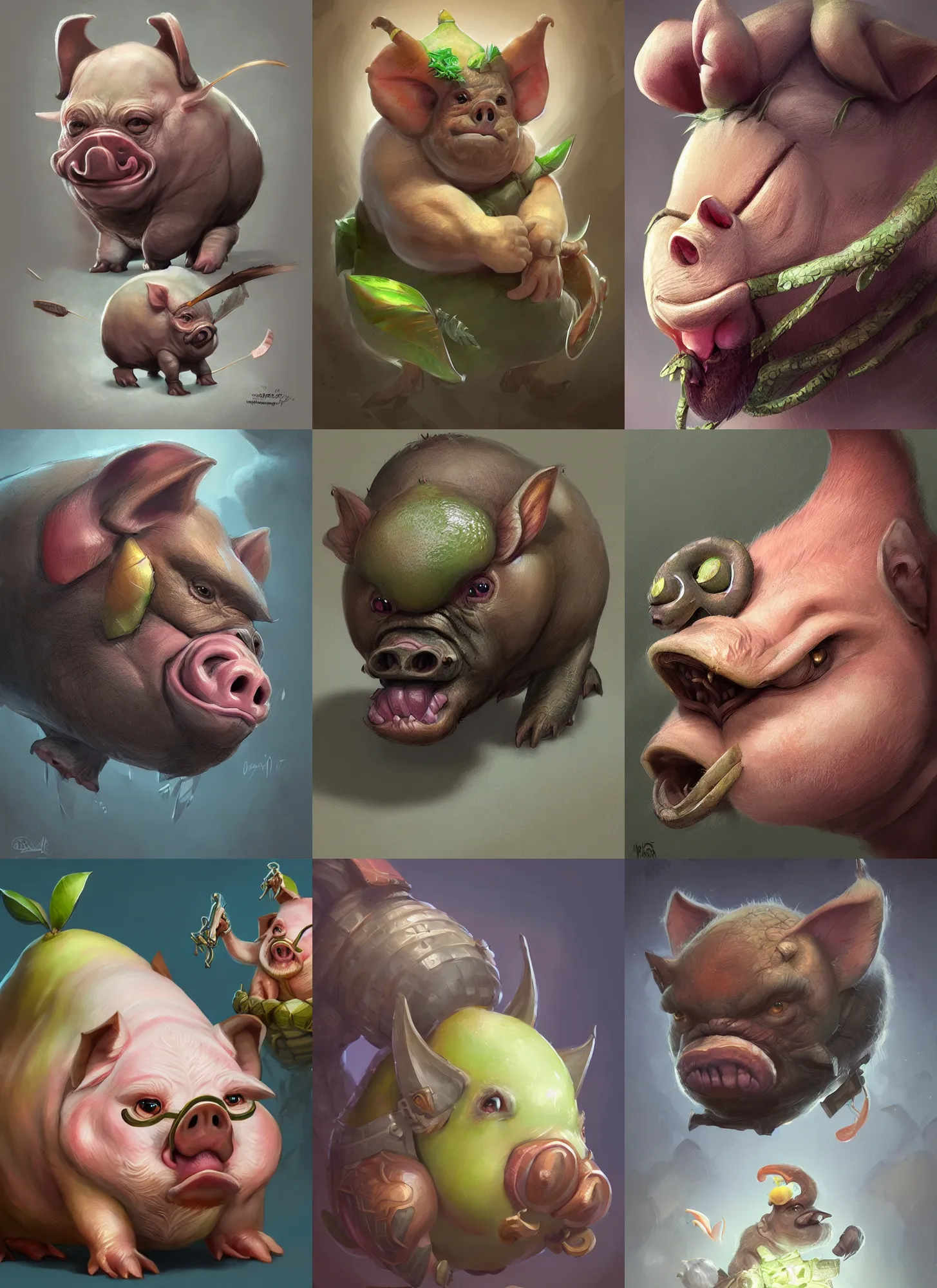 Prompt: cute elderly tropical pear pig, d & d, fantasy, portrait, highly detailed, digital painting, trending on artstation, concept art, sharp focus, illustration, art by assasinmonkey and artgerm and greg rutkowski and magali villeneuve