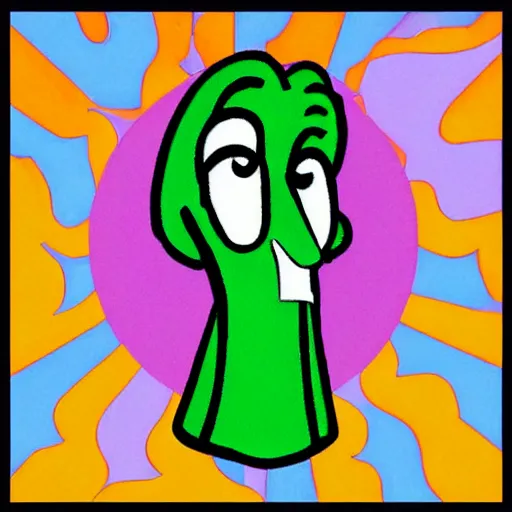 Prompt: handsome squidward as male, colorful pop art style