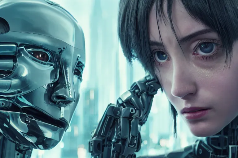 Prompt: highly detailed surreal vfx portrait of a robot android, ex machina, ghost in the shell, alita battle angel, stephen bliss, unreal engine, greg rutkowski, loish, rhads, beeple, makoto shinkai and lois van baarle, ilya kuvshinov, rossdraws, tom bagshaw, global illumination, detailed and intricate environment