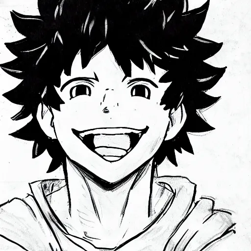 Prompt: hard sketch of happy Izuku Midoriya