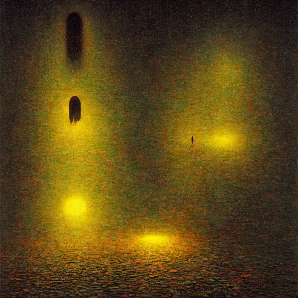 Prompt: The first artificial general intelligence awakens - award-winning digital artwork by Salvador Dali, Beksiński, Van Gogh and Monet. Stunning lighting