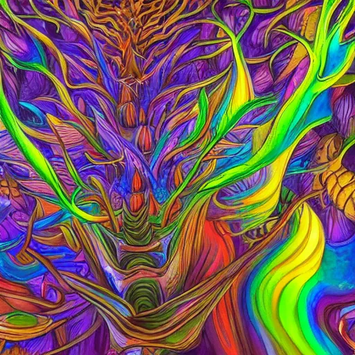 Prompt: salvia trip,, highly detailed, digital painting, trending on artstation, smooth sharp focus, illustration, art by alex gray