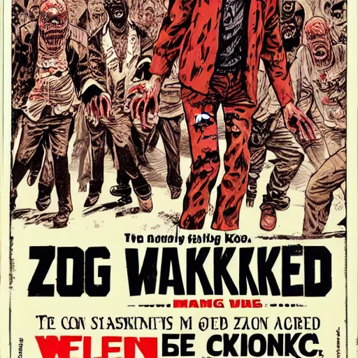Image similar to glossy old advertising poster, the walking dead, man walking through crowded hong kong street, zombies, horror, drawn comic by junji ito, pastels, gradient