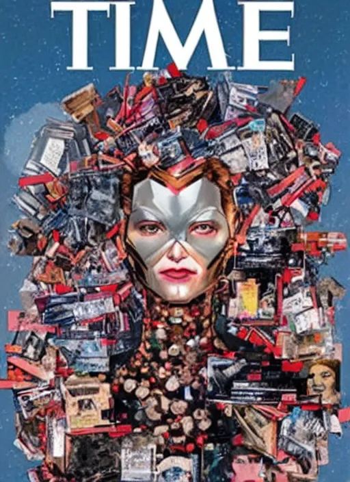 Prompt: TIME magazine cover, the coming AI singularity, by MAVEL comics and Sandra Chevrier